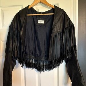 Sangucci Black Fringe Leather Jacket with beads Vintage and amazing